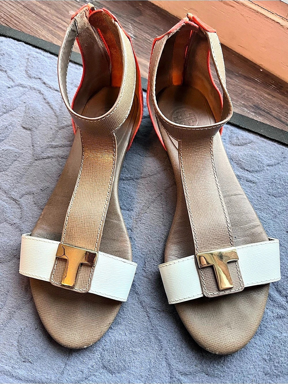 Tory Burch Strappy Sandals in Beige & White